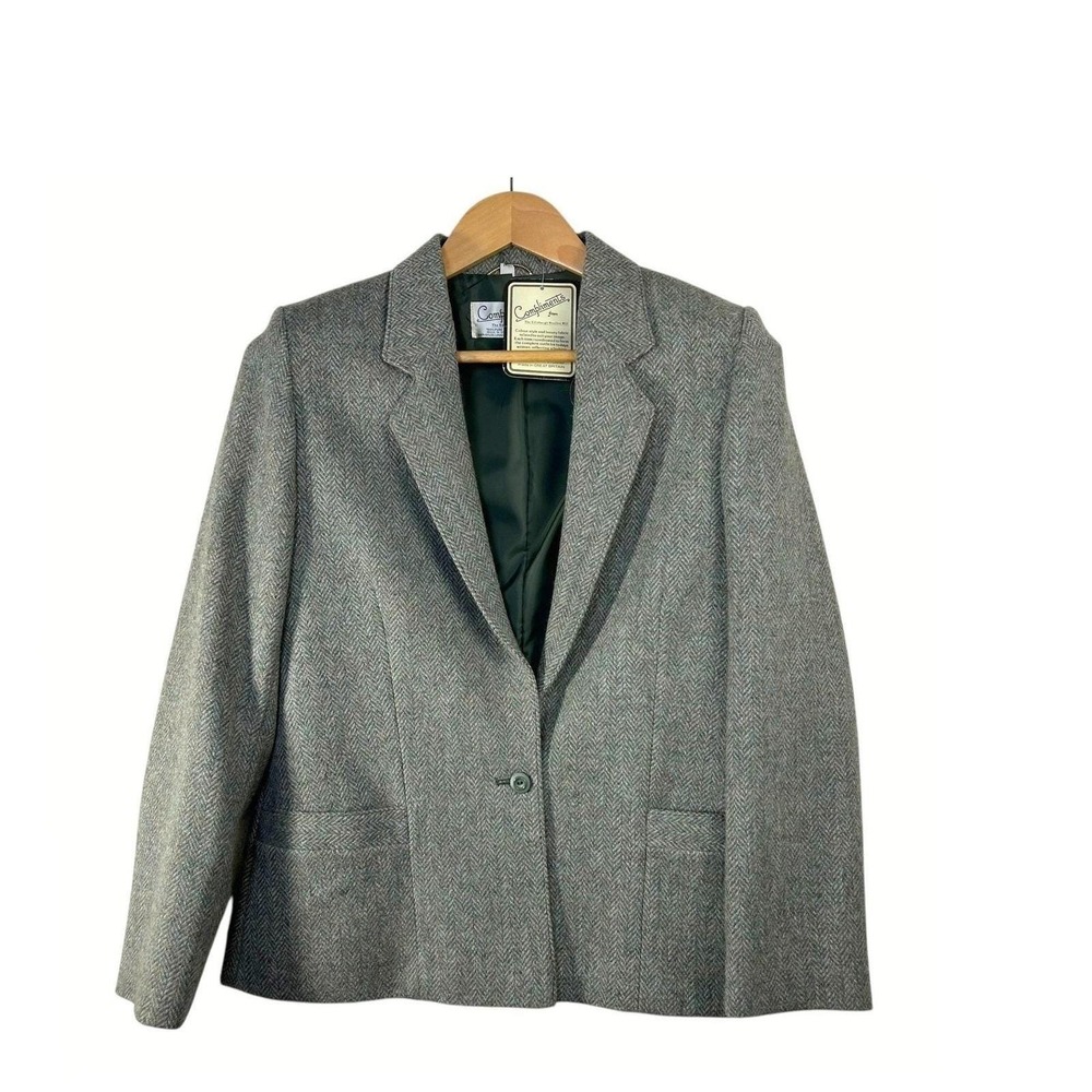 Edinburgh Woollen Mill Blazer Womens UK 14 Wool Herringbone NWT Vintage Academia